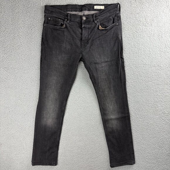 All Saints Jeans Mens 32 Pants Black Cigarette Skinny Fit Faded Dark Wash Denim - Picture 2 of 11